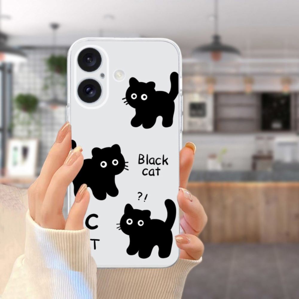 Kryt iPhone 16 Transparent Edge Black Cats