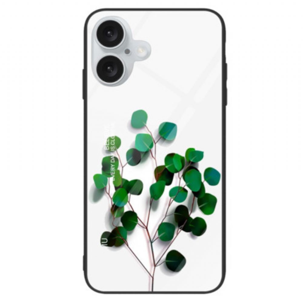 Kryt iPhone 16 Tvrzené Sklo Se Zelenými Listy