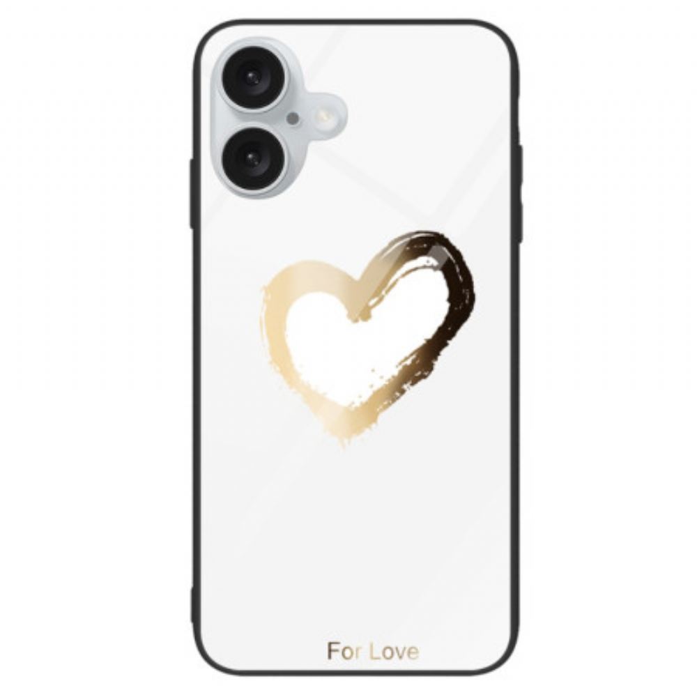 Kryt iPhone 16 Tvrzené Sklo Zlaté Srdce Na Bílém Pozadí
