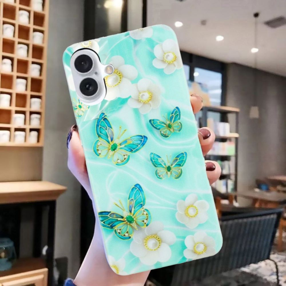 Kryt Na iPhone 16 Květiny A Motýli