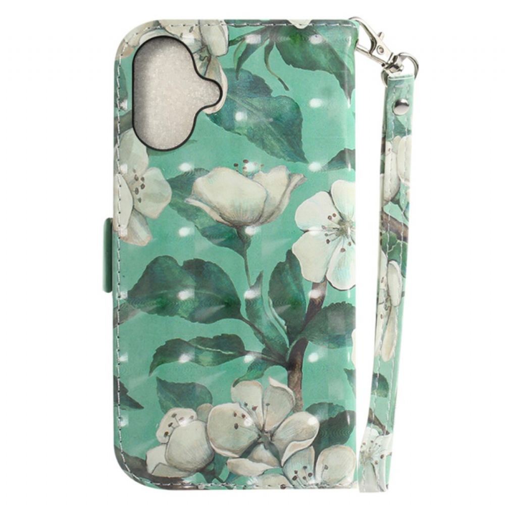 Peněženková Pouzdra iPhone 16 Akvarelové Květiny S Popruhem