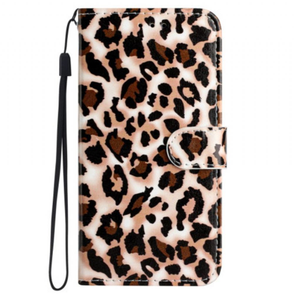 Peněženková Pouzdra iPhone 16 Kryty Na Mobil Leopardí Vzor S Páskem