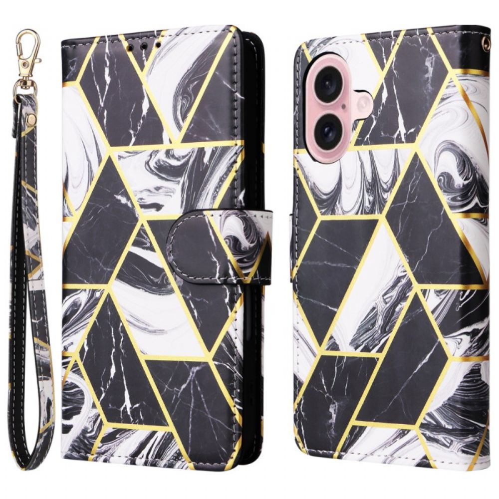Peněženková Pouzdra iPhone 16 Mramorový Vzor S Páskem