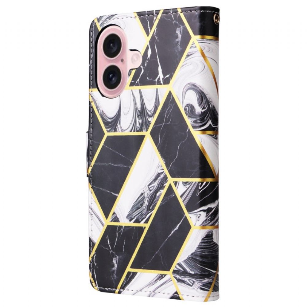 Peněženková Pouzdra iPhone 16 Mramorový Vzor S Páskem