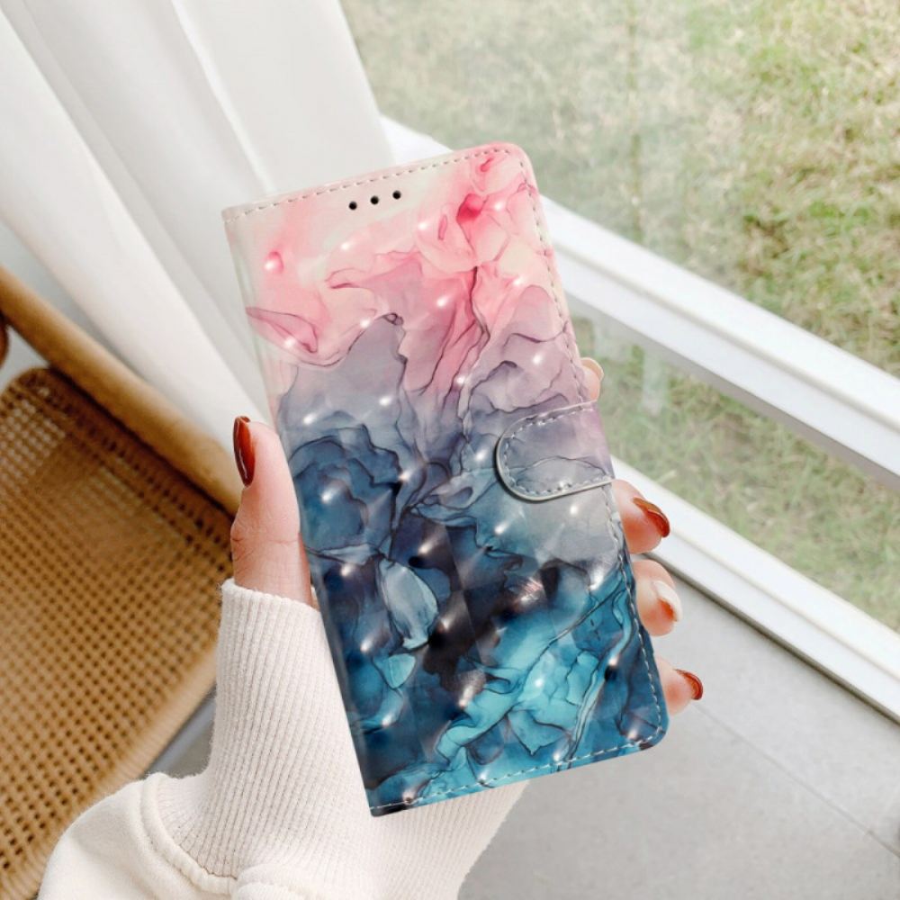 Peněženková Pouzdra iPhone 16 Růžově Modrý Mramor