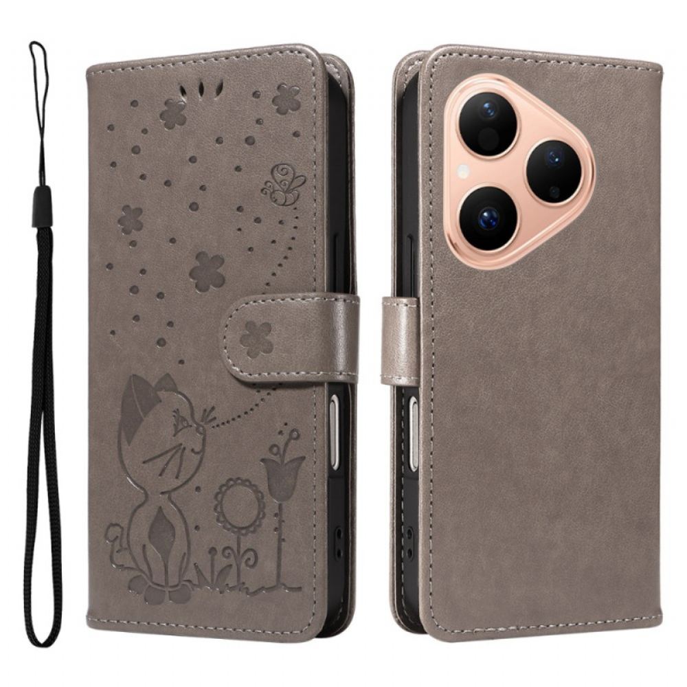 Kožený Kryt Huawei Pura 80 Kočka A Včela