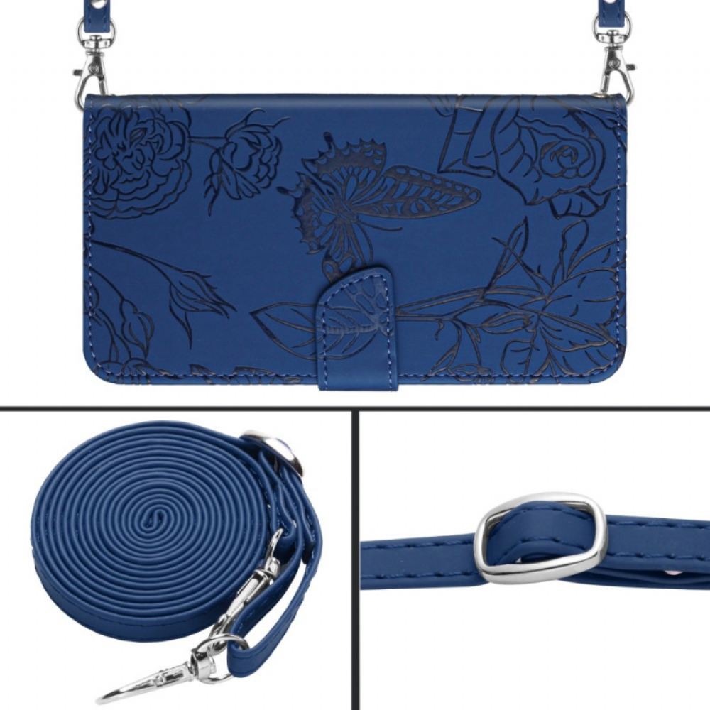 Kožený Kryt Samsung Galaxy S26 Ultra Kabelka Přes Rameno S Potiskem Motýlů