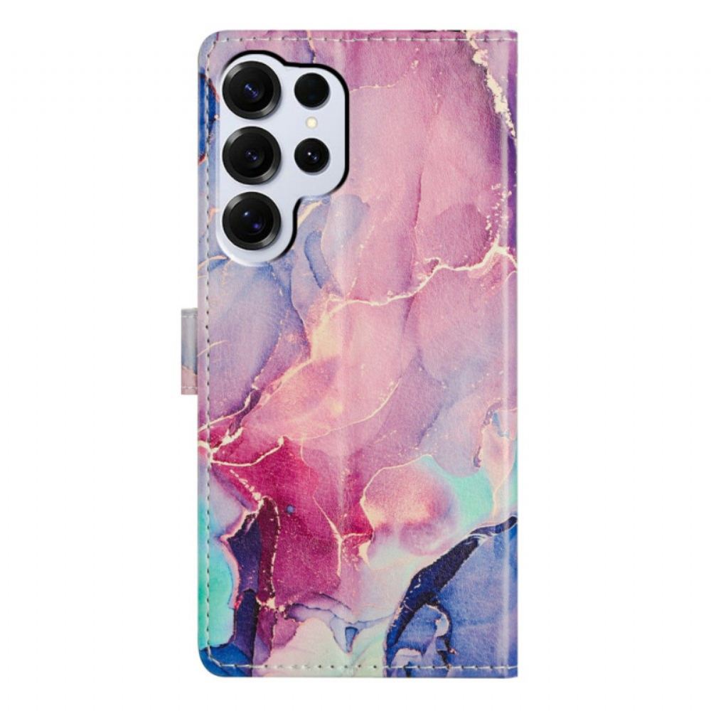 Kožený Kryt Samsung Galaxy S26 Ultra Zelený A Růžový Mramor