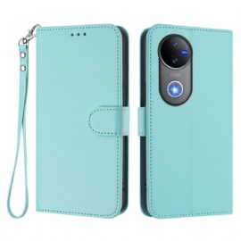 Peněženková Pouzdra Vivo V50e 5g Jednoduchá Umělá Kůže Se Šňůrkou Na Krk