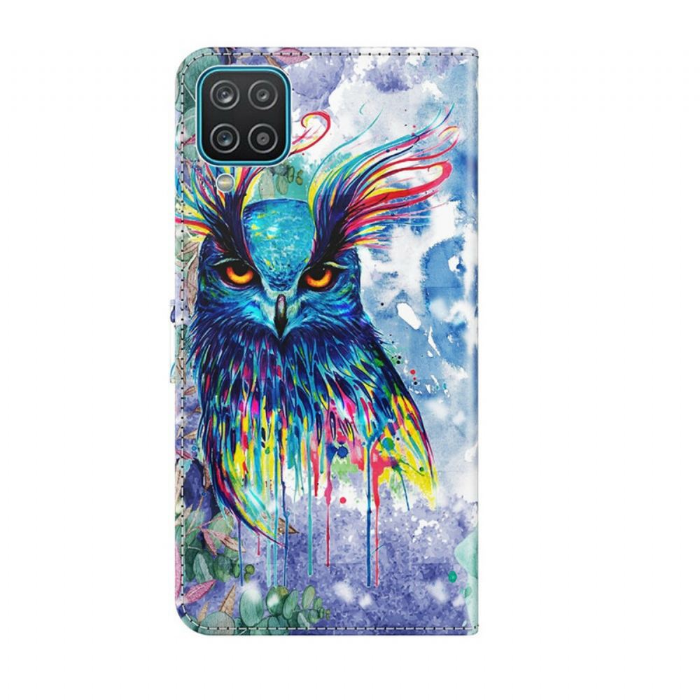 Flipové Pouzdro Na Samsung Galaxy A12 / M12 Akvarelový Pták