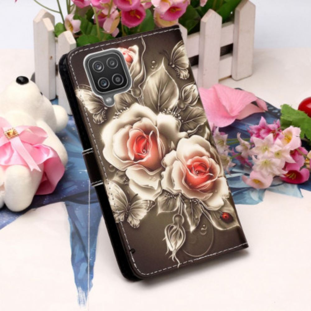 Flipové Pouzdro Na Samsung Galaxy A12 / M12 Zlaté Růže
