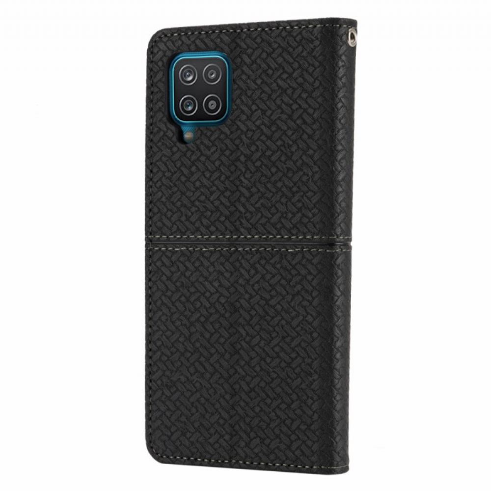 Kryty Na Mobil Na Samsung Galaxy A12 / M12 Na Lana Flipové Pouzdro Styl Tkaného Koženého Řemínku