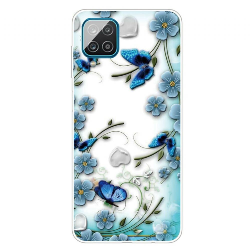 Kryty Na Mobil Na Samsung Galaxy A12 / M12 Transparentní Retro Motýli A Květiny