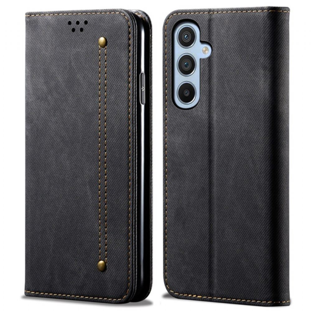 Kožené Pouzdro Folio Samsung Galaxy A55 5g Džínová Tkanina