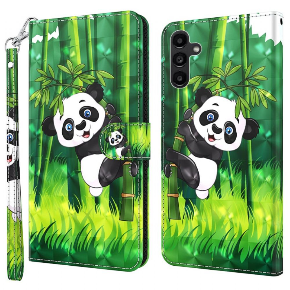 Kožený Kryt Na Samsung Galaxy A55 5g Bambusová Panda S Popruhem