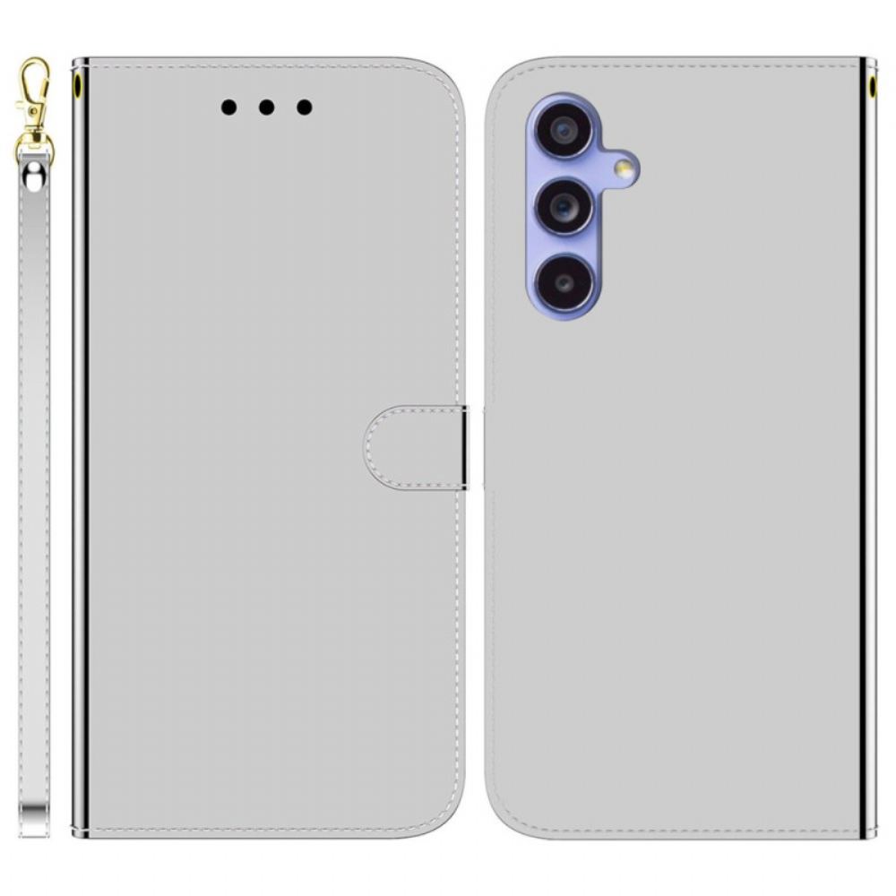 Kožený Kryt Na Samsung Galaxy A55 5g Zrcadlový Efekt A Popruh