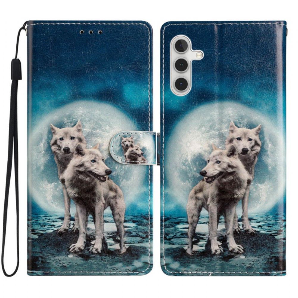 Kožený Kryt Samsung Galaxy A55 5g Dva Vlci S Popruhy