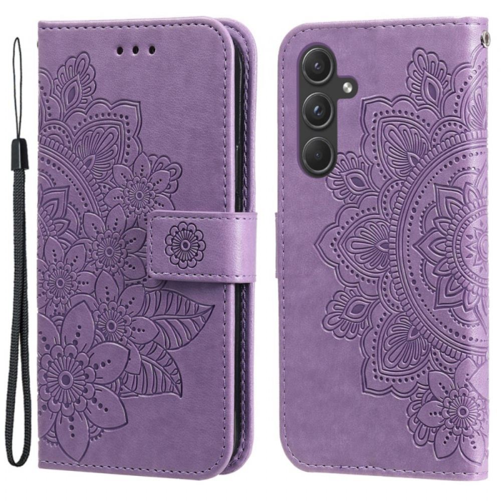 Kožený Kryt Samsung Galaxy A55 5g Květinová Mandala S Popruhem