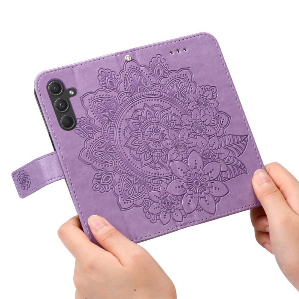 Kožený Kryt Samsung Galaxy A55 5g Květinová Mandala S Popruhem