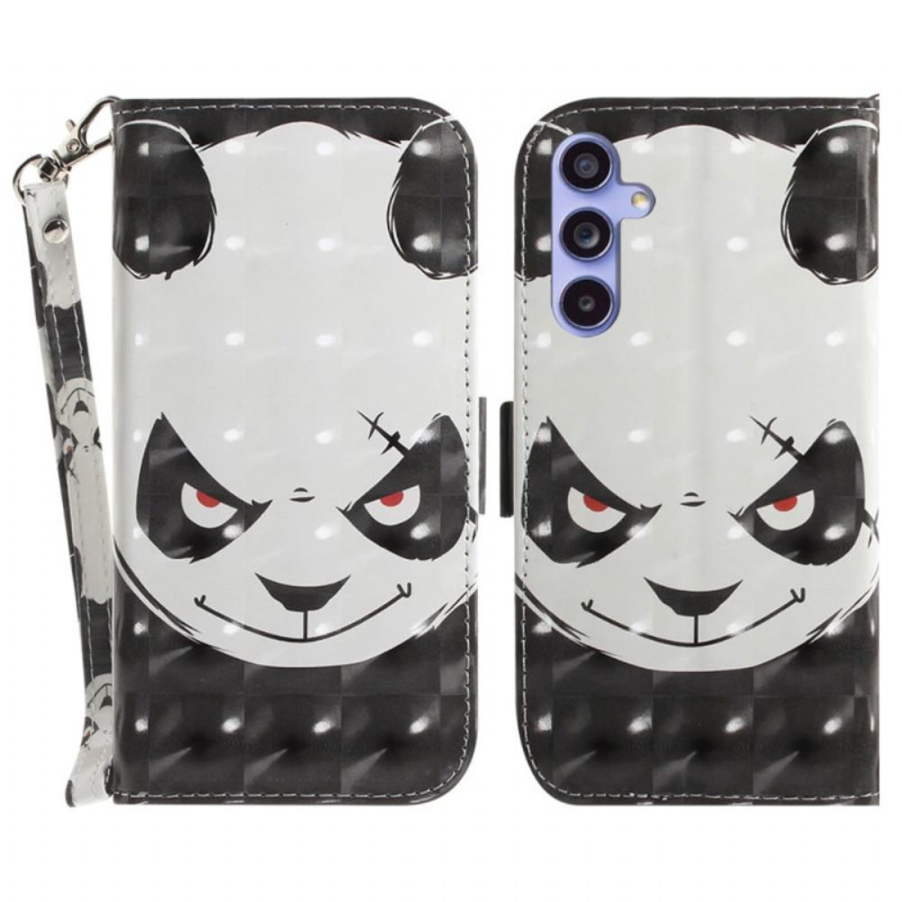 Kožený Kryt Samsung Galaxy A55 5g Rozzlobená Panda S Popruhem