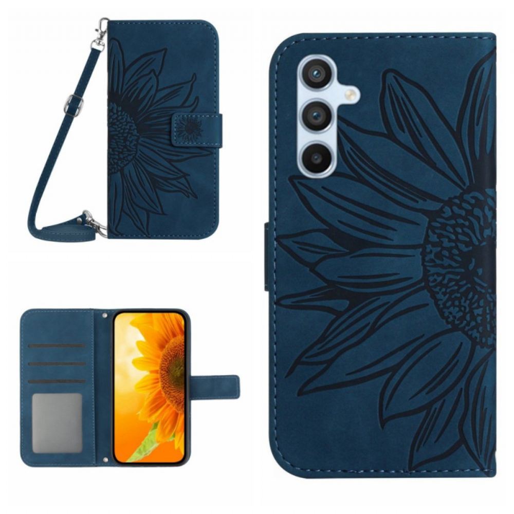 Kožený Kryt Samsung Galaxy A55 5g Slunečnice S Popruhem Přes Rameno