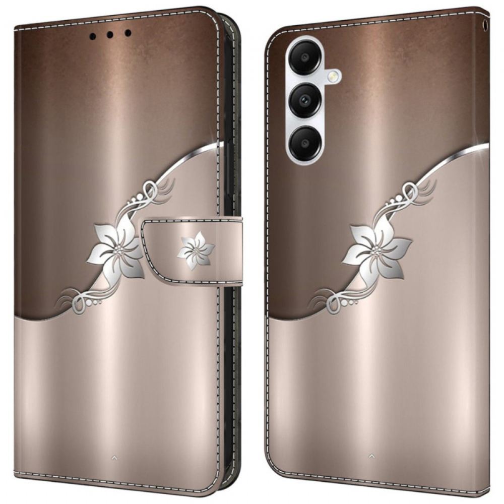 Kožený Kryt Samsung Galaxy A55 5g Stříbrný Květ