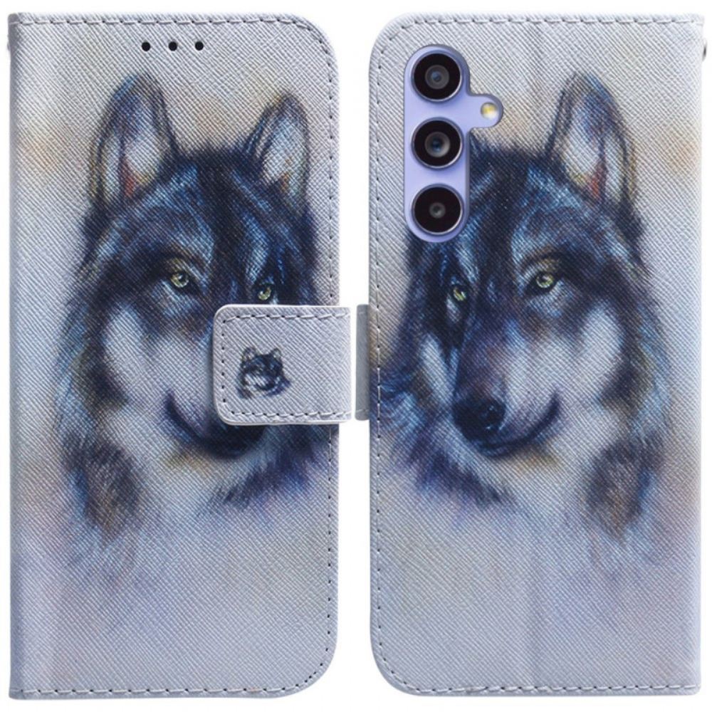 Kožený Kryt Samsung Galaxy A55 5g Vlčí Akvarel