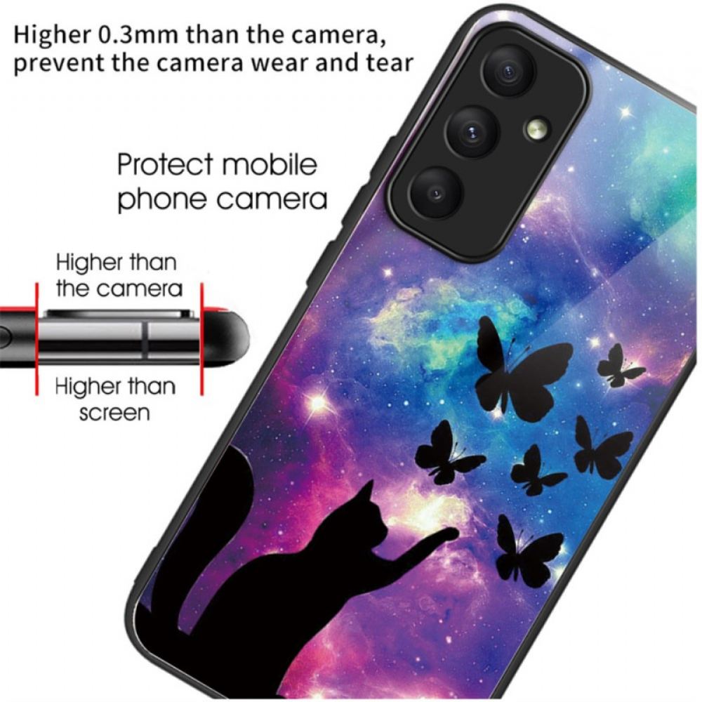 Kryt Na Samsung Galaxy A55 5g Kočka A Motýli Z Tvrzeného Skla