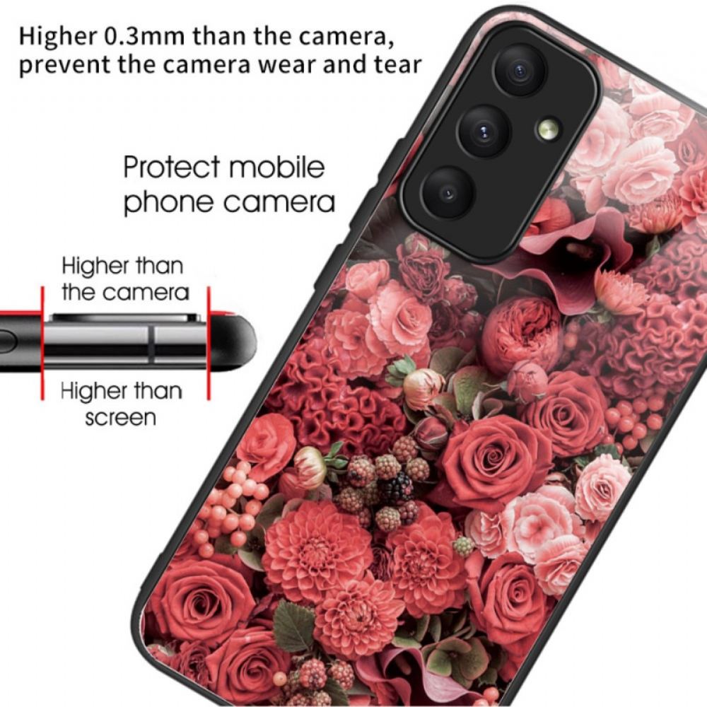 Kryt Na Samsung Galaxy A55 5g Tvrzené Sklo Červené A Růžové Květy