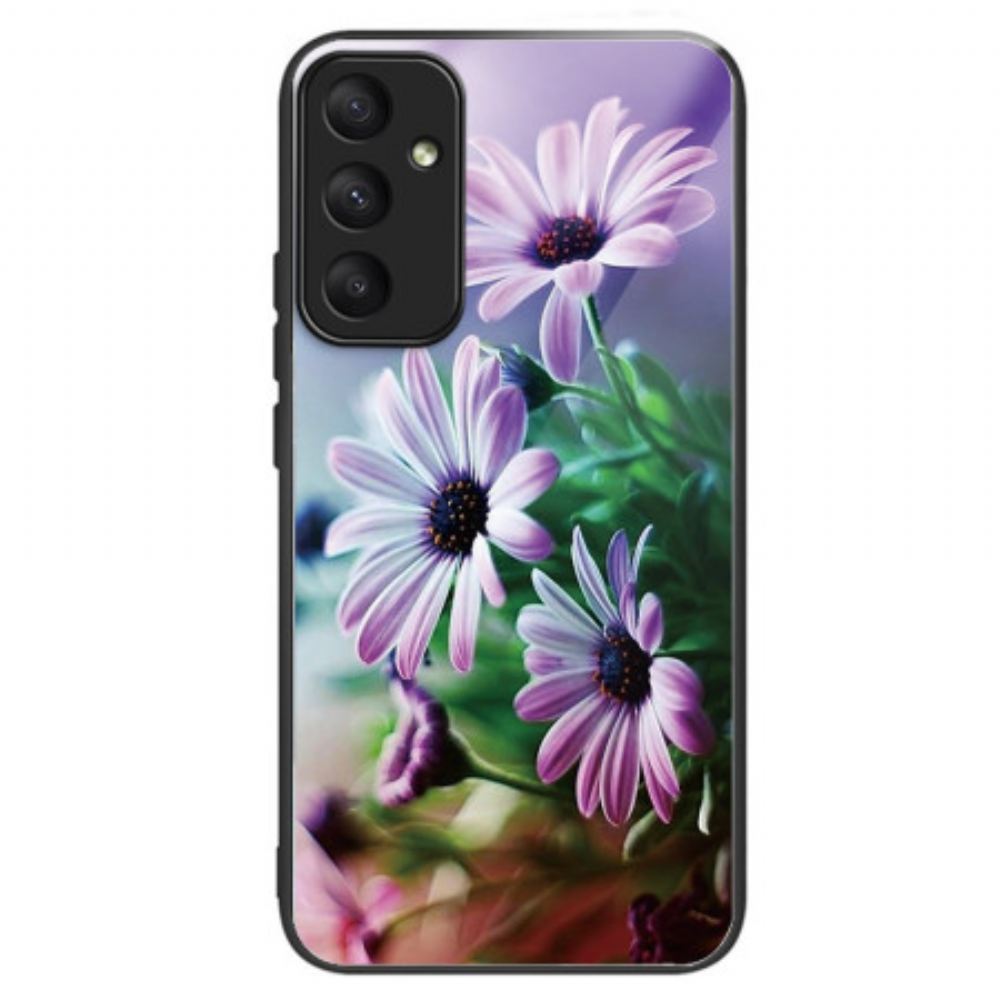 Kryt Samsung Galaxy A55 5g Fialové Chryzantémy Z Tvrzeného Skla