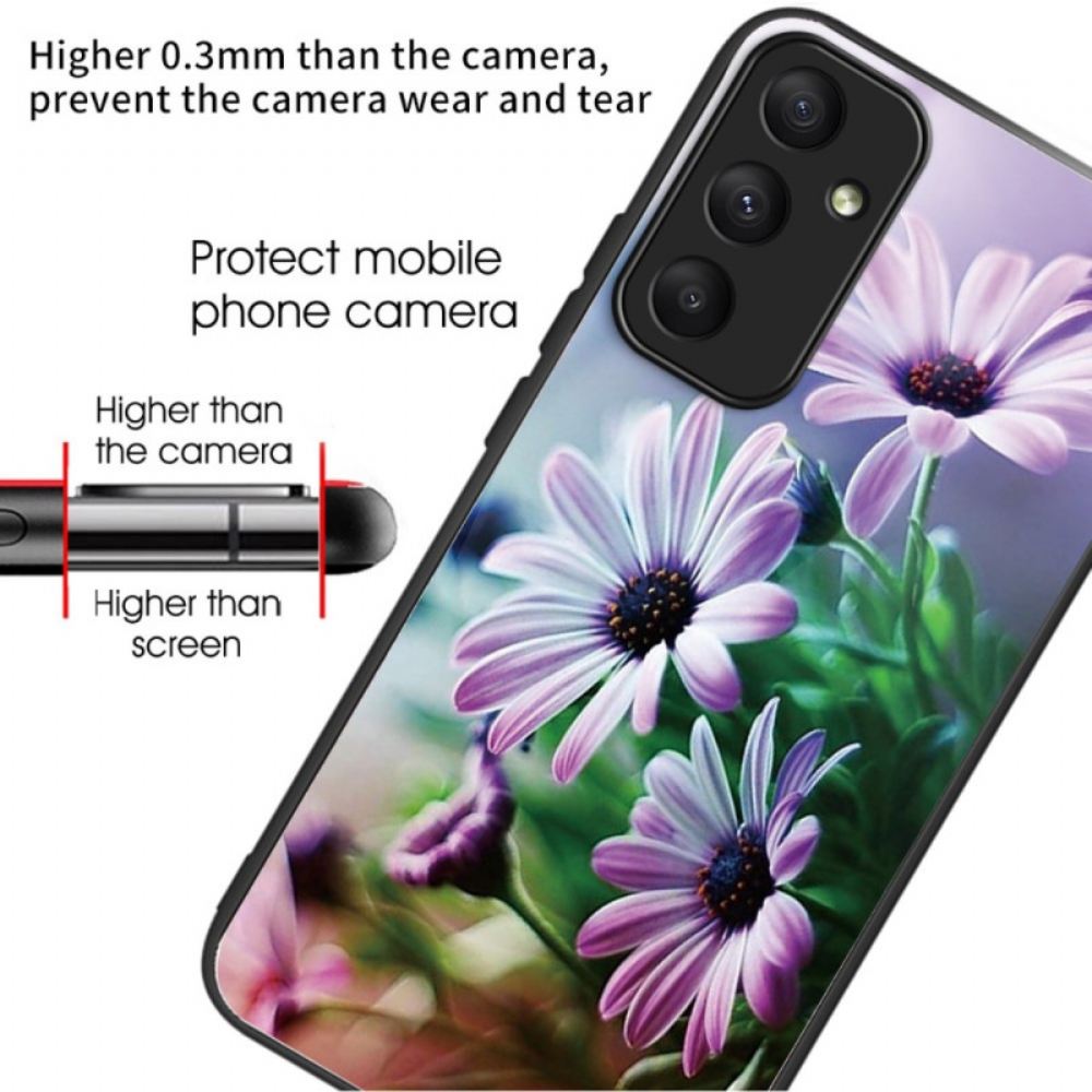 Kryt Samsung Galaxy A55 5g Fialové Chryzantémy Z Tvrzeného Skla