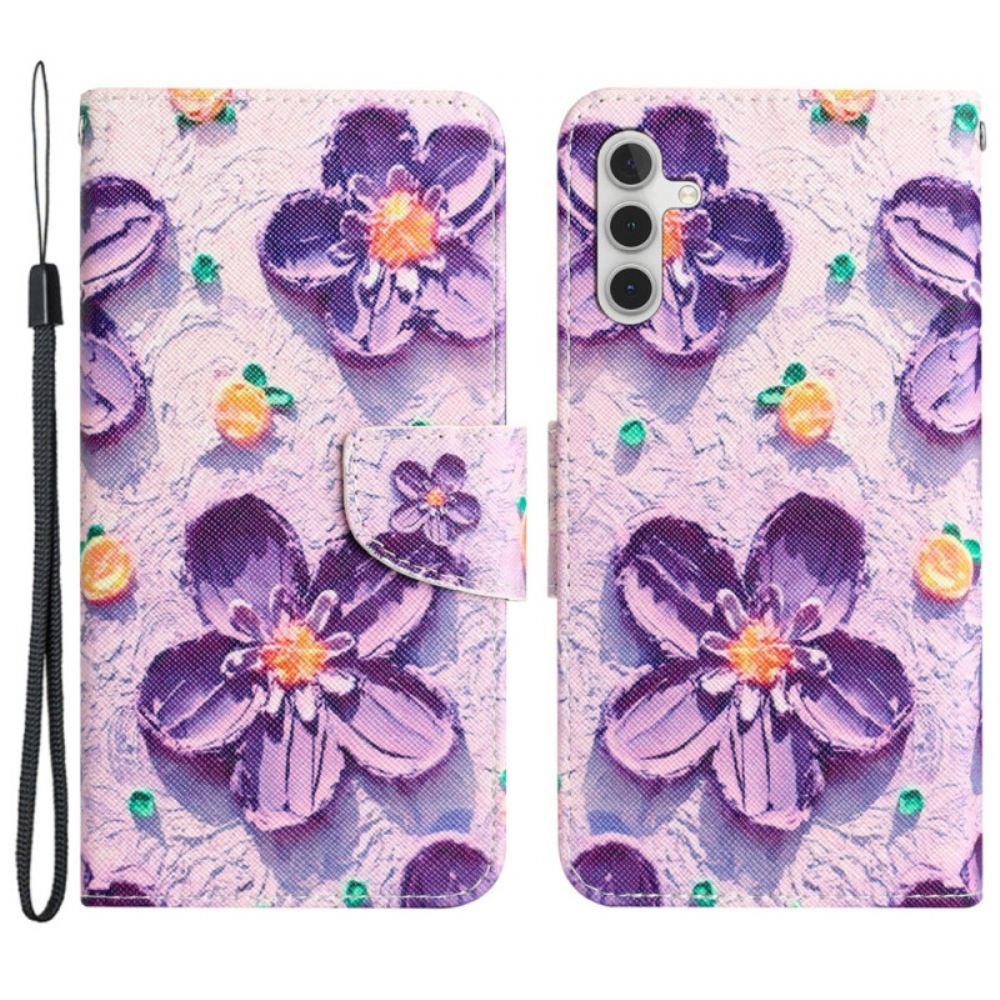 Peněženková Pouzdra Samsung Galaxy A55 5g Kryty Na Mobil Fialové Květy S Řemínkem