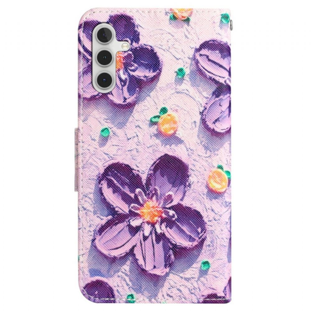 Peněženková Pouzdra Samsung Galaxy A55 5g Kryty Na Mobil Fialové Květy S Řemínkem