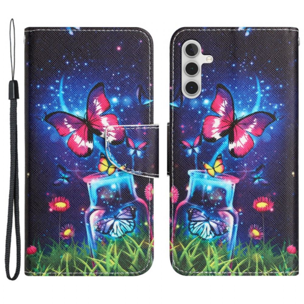Peněženková Pouzdra Samsung Galaxy A55 5g Kryty Na Mobil Láhev A Motýli S Popruhem