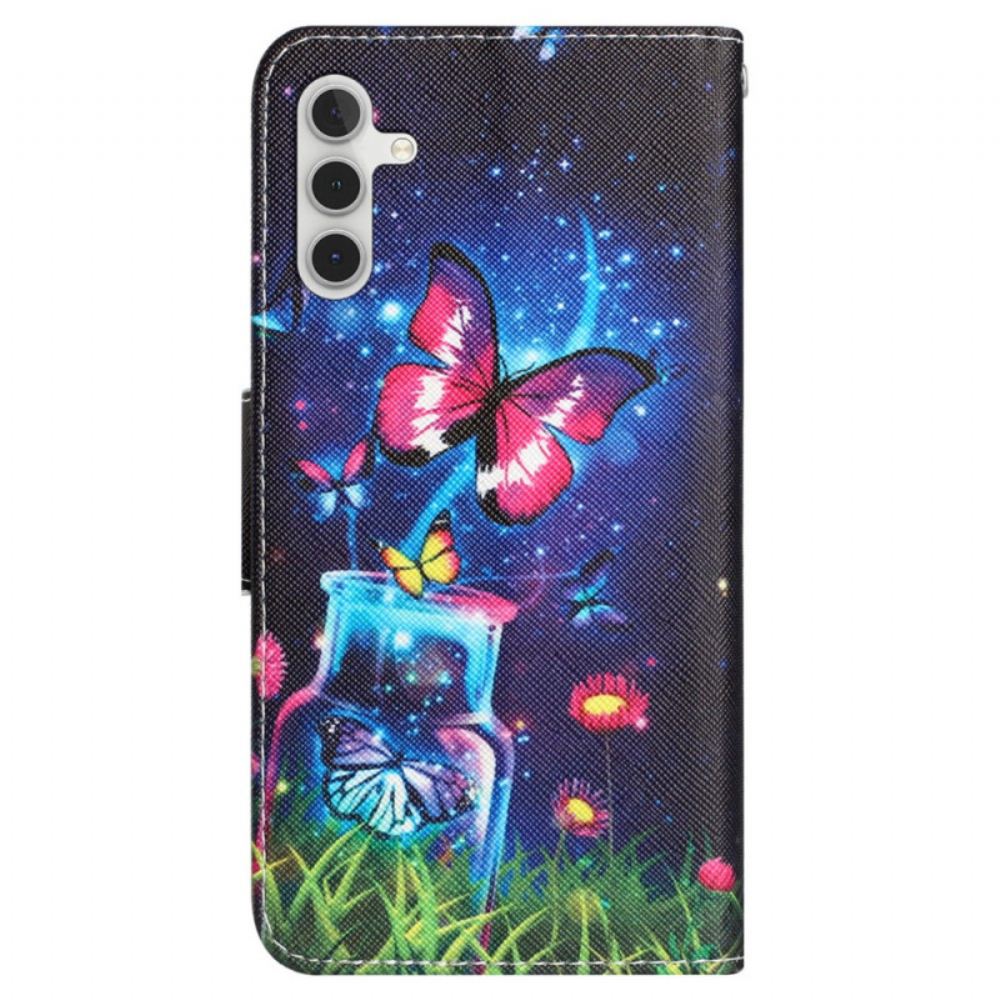 Peněženková Pouzdra Samsung Galaxy A55 5g Kryty Na Mobil Láhev A Motýli S Popruhem