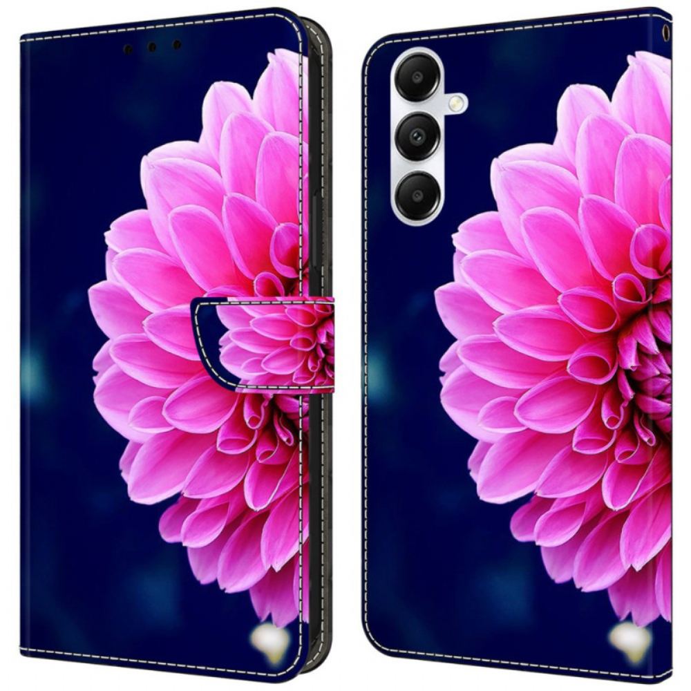 Peněženková Pouzdra Samsung Galaxy A55 5g Kryty Na Mobil Růžový Květ Na Modrém Pozadí
