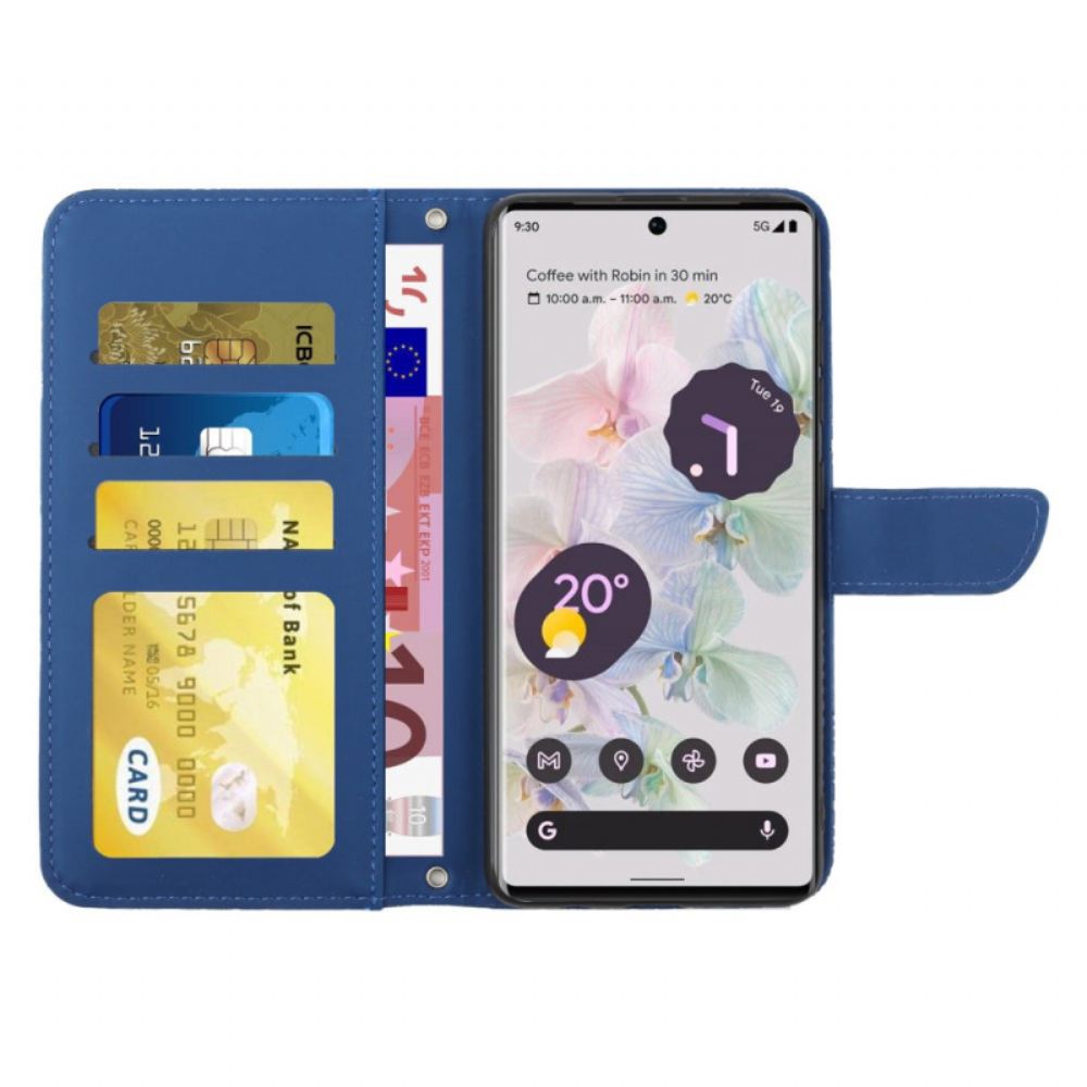 Flipové Pouzdro Na Google Pixel 7 Motýlci A Popruh Přes Rameno