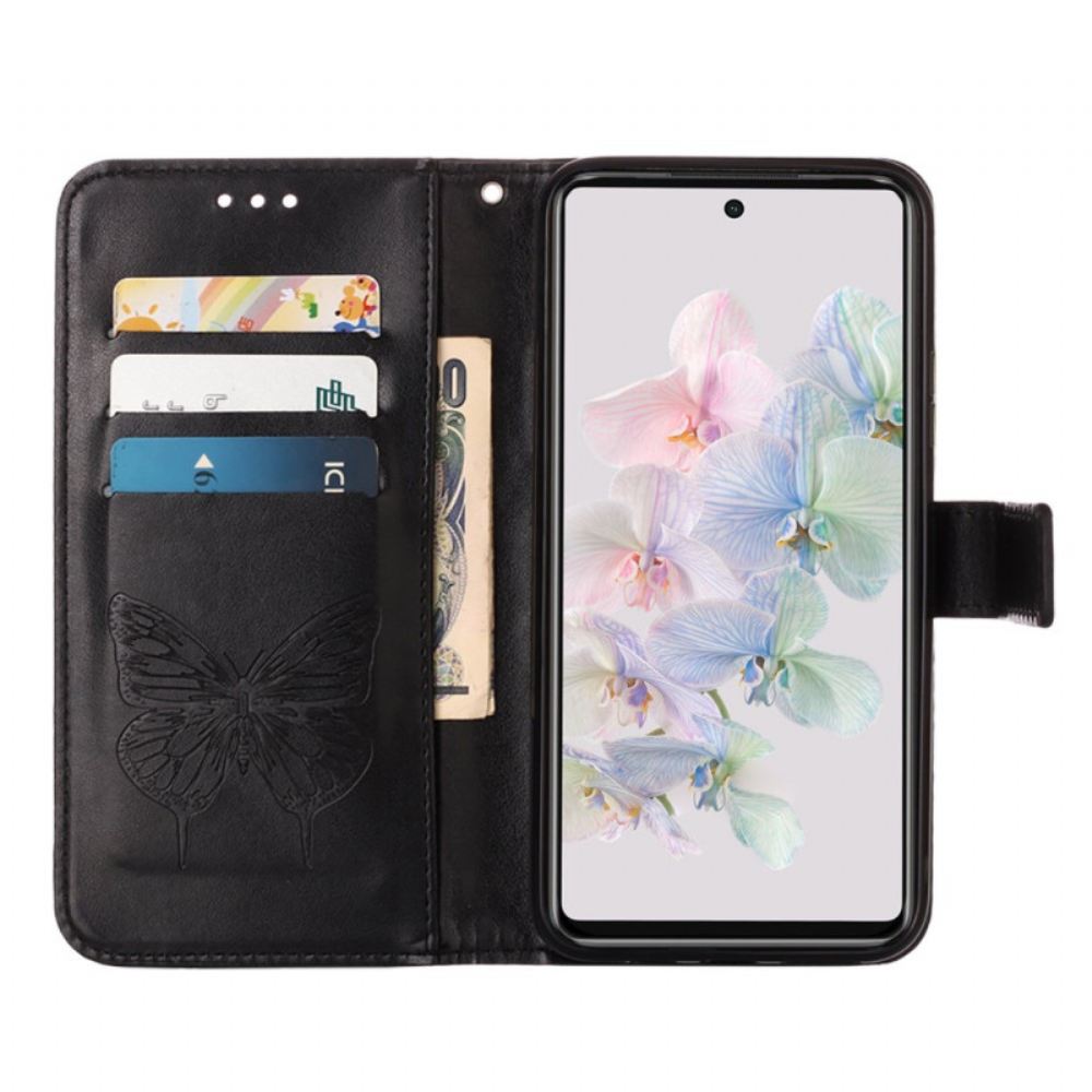 Flipové Pouzdro Na Google Pixel 7 Motýlí Design Se Šňůrkou
