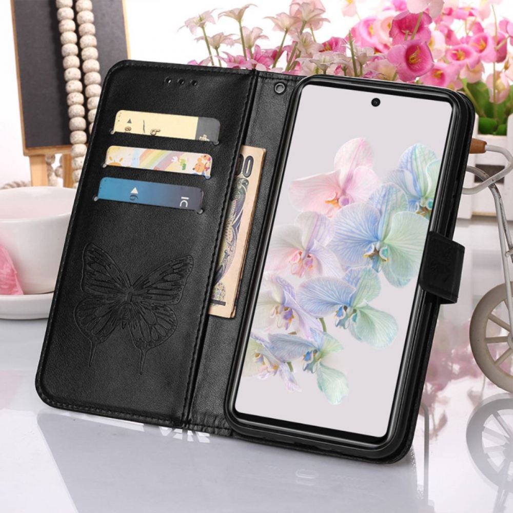 Flipové Pouzdro Na Google Pixel 7 Motýlí Design Se Šňůrkou
