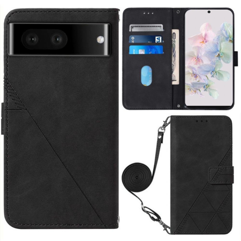 Kožené Pouzdro Na Google Pixel 7 Trojúhelníky S Ramenním Popruhem