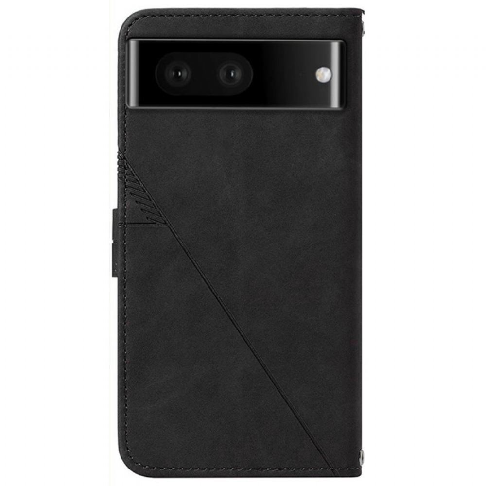 Kožené Pouzdro Na Google Pixel 7 Trojúhelníky S Ramenním Popruhem