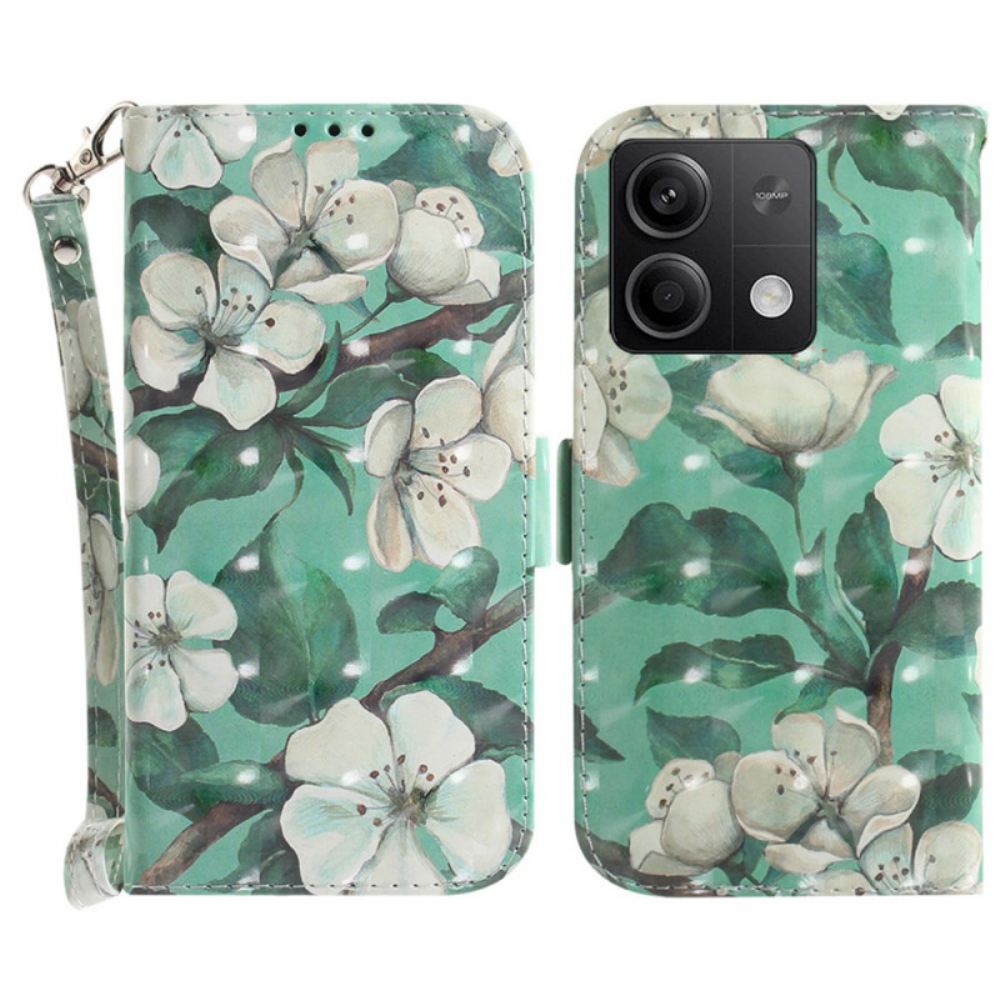 Kožený Kryt Na Xiaomi Redmi Note 13 5g Akvarelové Květiny S Popruhem