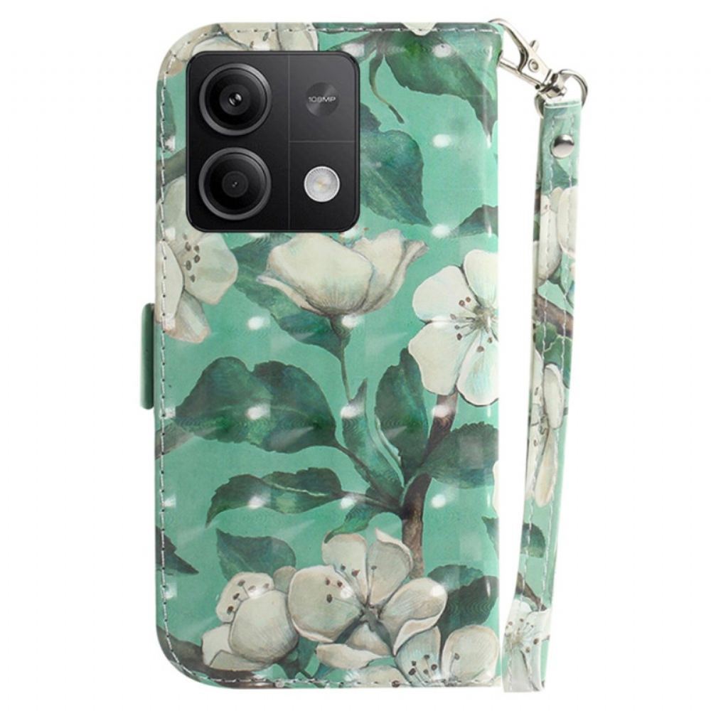 Kožený Kryt Na Xiaomi Redmi Note 13 5g Akvarelové Květiny S Popruhem
