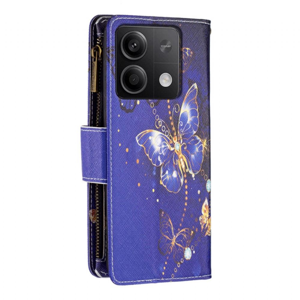 Kožený Kryt Na Xiaomi Redmi Note 13 5g Peněženka Purple Butterflies S Popruhem