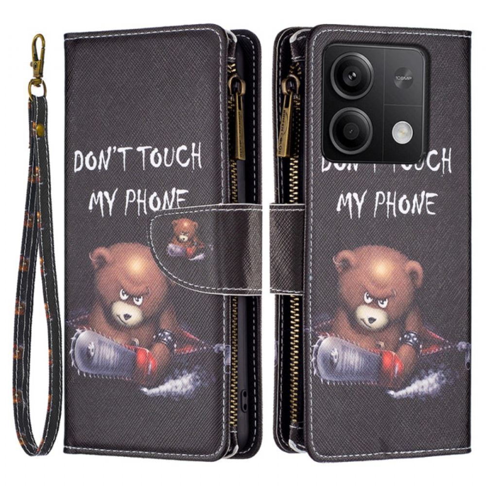 Kožený Kryt Na Xiaomi Redmi Note 13 5g Peněženka S Nebezpečným Medvědem S Popruhem
