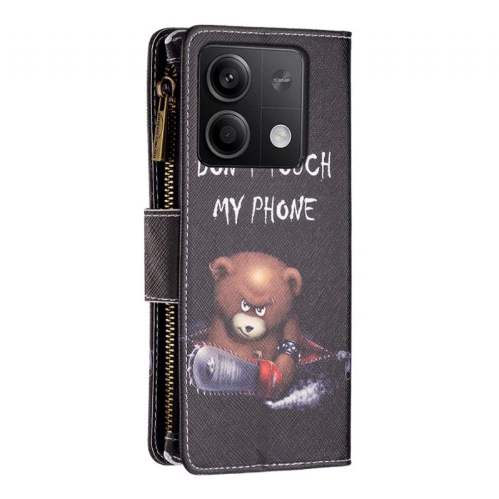 Kožený Kryt Na Xiaomi Redmi Note 13 5g Peněženka S Nebezpečným Medvědem S Popruhem