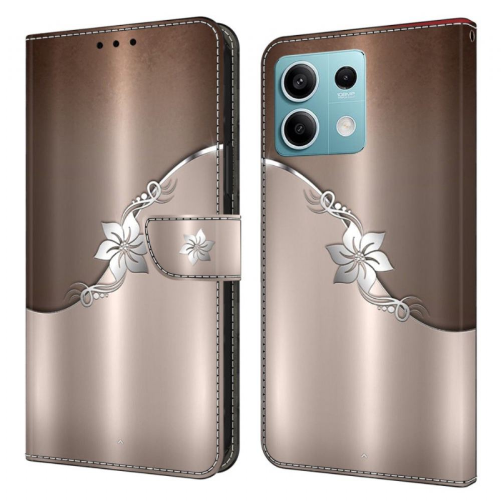Kožený Kryt Na Xiaomi Redmi Note 13 5g Stříbrný Květ