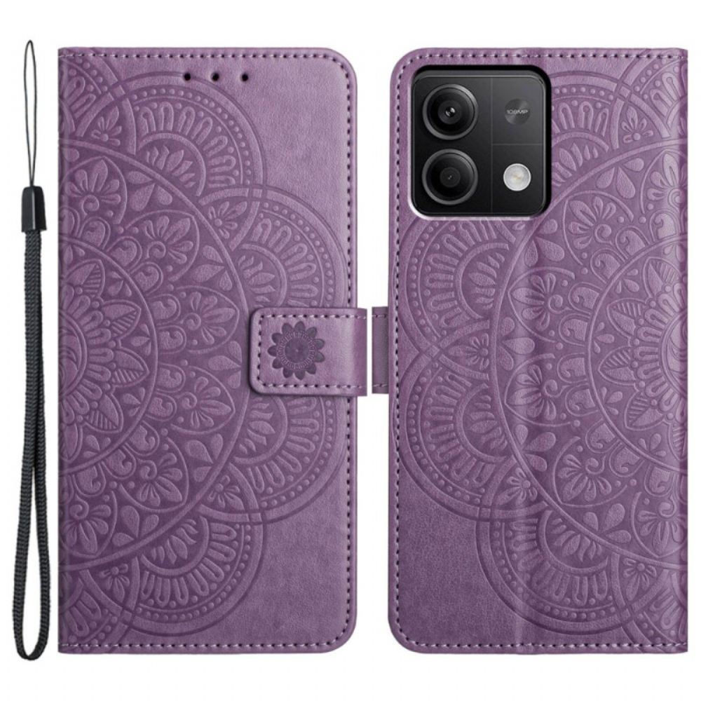 Kožený Kryt Na Xiaomi Redmi Note 13 5g Tisk Mandaly Pomocí Šňůrky