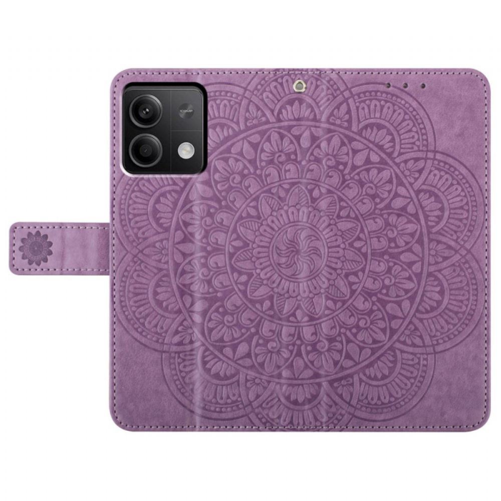 Kožený Kryt Na Xiaomi Redmi Note 13 5g Tisk Mandaly Pomocí Šňůrky
