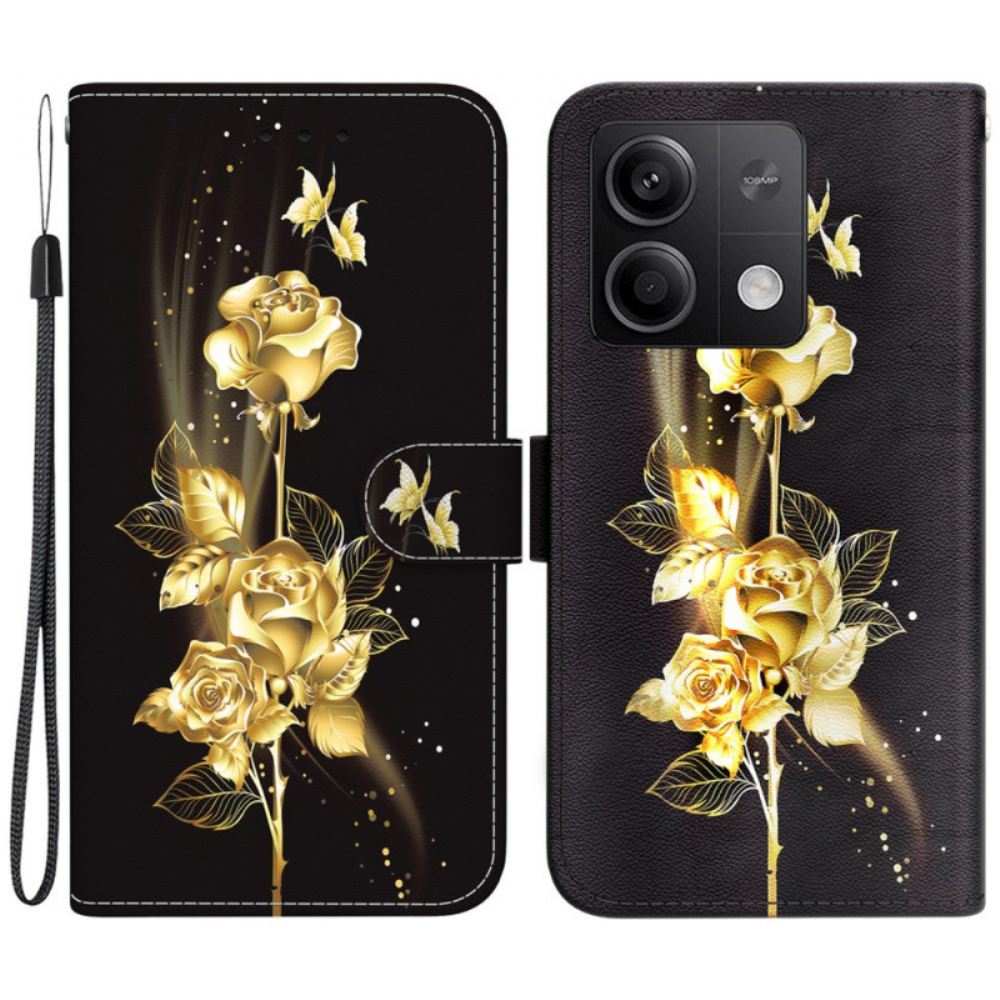 Kožený Kryt Na Xiaomi Redmi Note 13 5g Zlatý A Růžový Motýl